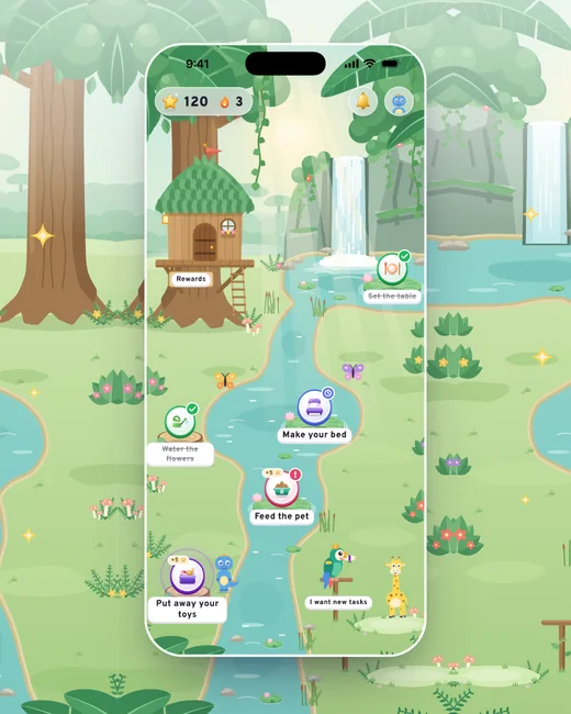 The jungle: a world in the MyTurn app, with today’s tasks