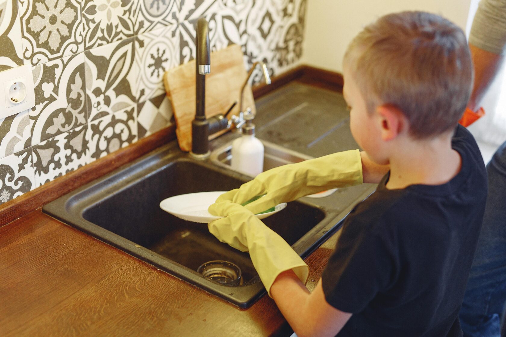Children working together on household tasks